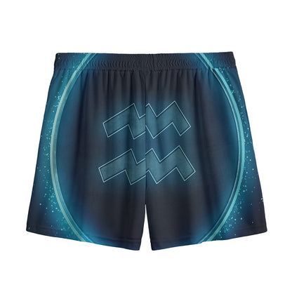 Blue Aquarius Zodiac Sign Print Mesh Shorts