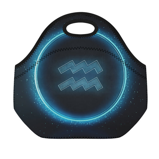 Blue Aquarius Zodiac Sign Print Neoprene Lunch Bag