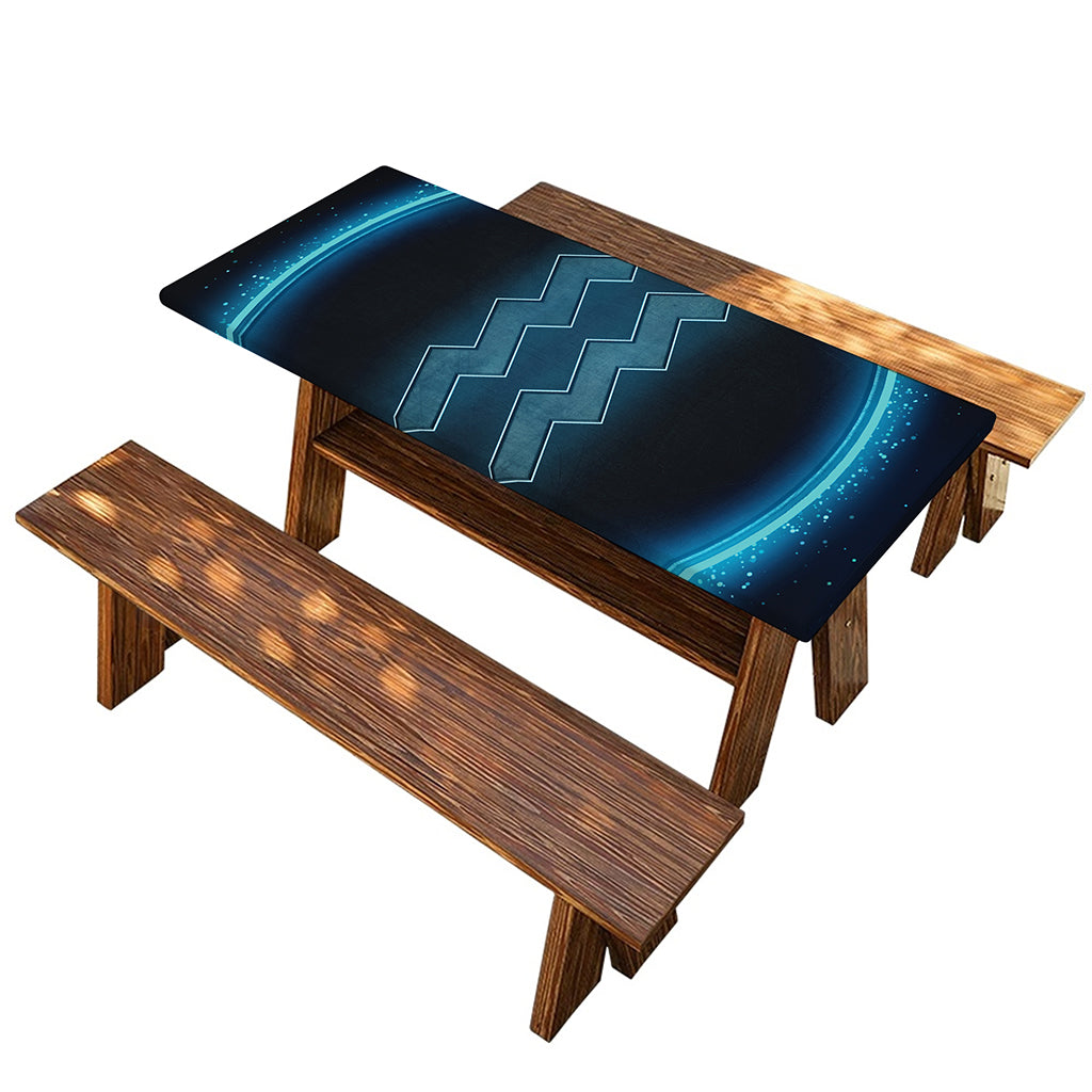 Blue Aquarius Zodiac Sign Print Picnic Table Cover