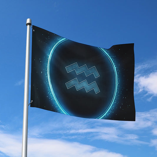 Blue Aquarius Zodiac Sign Print Polyester Flag
