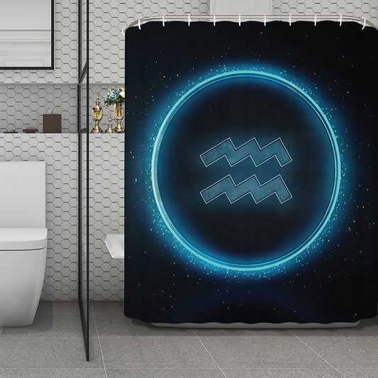 Blue Aquarius Zodiac Sign Print Polyester Shower Curtain