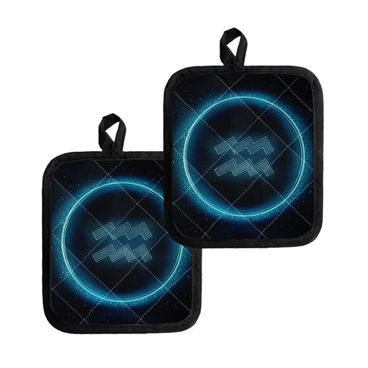 Blue Aquarius Zodiac Sign Print Pot Holders