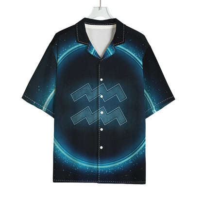 Blue Aquarius Zodiac Sign Print Rayon Hawaiian Shirt
