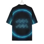 Blue Aquarius Zodiac Sign Print Rayon Hawaiian Shirt