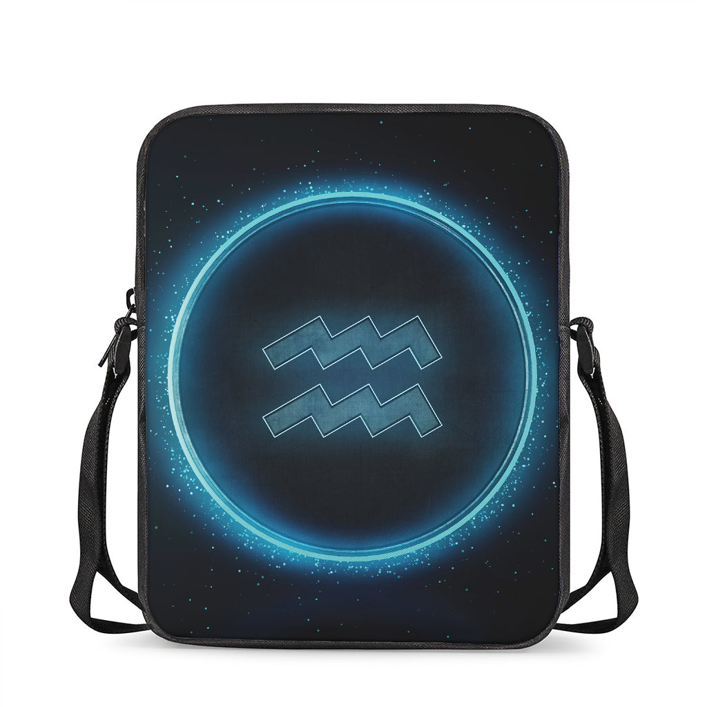 Blue Aquarius Zodiac Sign Print Rectangular Crossbody Bag