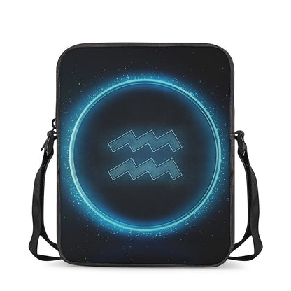 Blue Aquarius Zodiac Sign Print Rectangular Crossbody Bag
