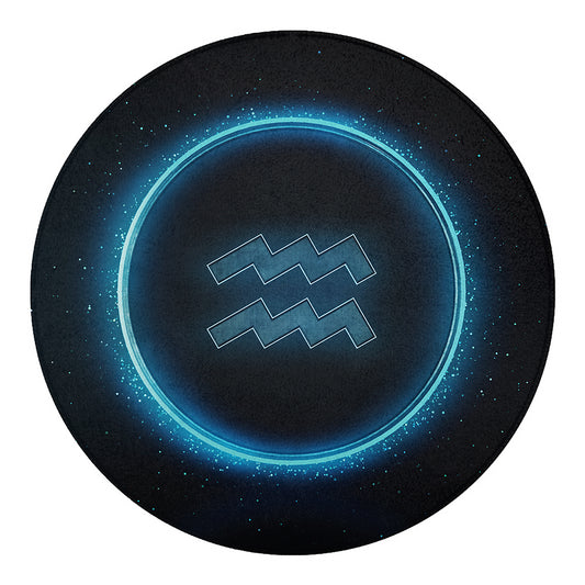 Blue Aquarius Zodiac Sign Print Round Blanket