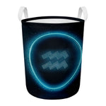 Blue Aquarius Zodiac Sign Print Round Laundry Basket