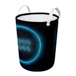 Blue Aquarius Zodiac Sign Print Round Laundry Basket