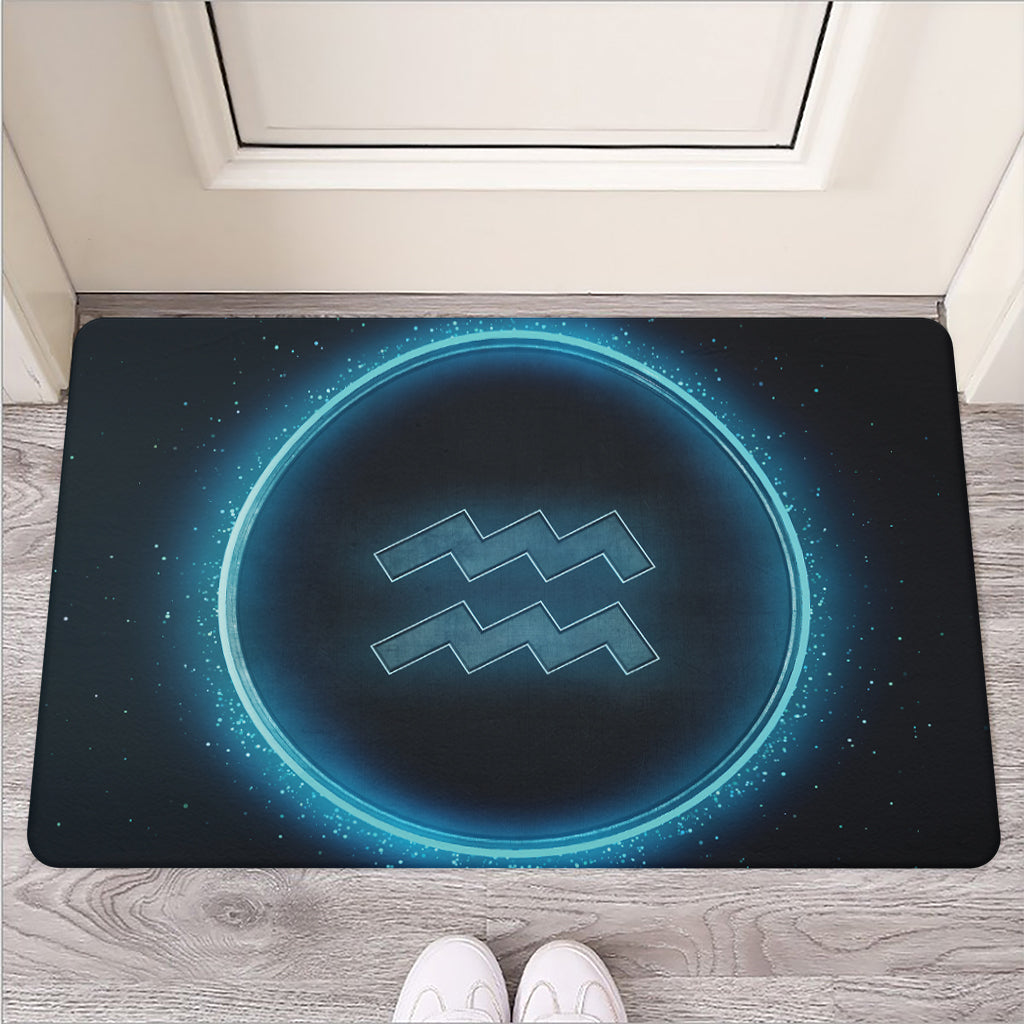 Blue Aquarius Zodiac Sign Print Rubber Doormat