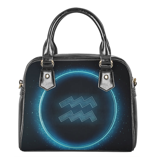 Blue Aquarius Zodiac Sign Print Shoulder Handbag