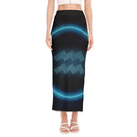 Blue Aquarius Zodiac Sign Print Side Slit Maxi Skirt