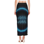 Blue Aquarius Zodiac Sign Print Side Slit Maxi Skirt