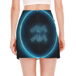 Blue Aquarius Zodiac Sign Print Side Slit Mini Skirt