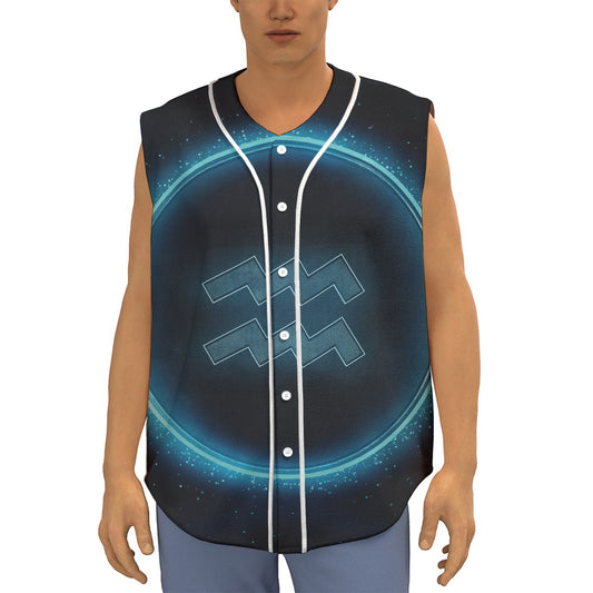 Blue Aquarius Zodiac Sign Print Sleeveless Baseball Jersey
