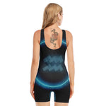Blue Aquarius Zodiac Sign Print Sleeveless One Piece Swimsuit