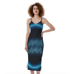 Blue Aquarius Zodiac Sign Print Slim Fit Midi Cami Dress