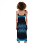 Blue Aquarius Zodiac Sign Print Slim Fit Midi Cami Dress