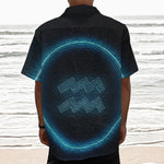 Blue Aquarius Zodiac Sign Print Textured Short Sleeve Shirt