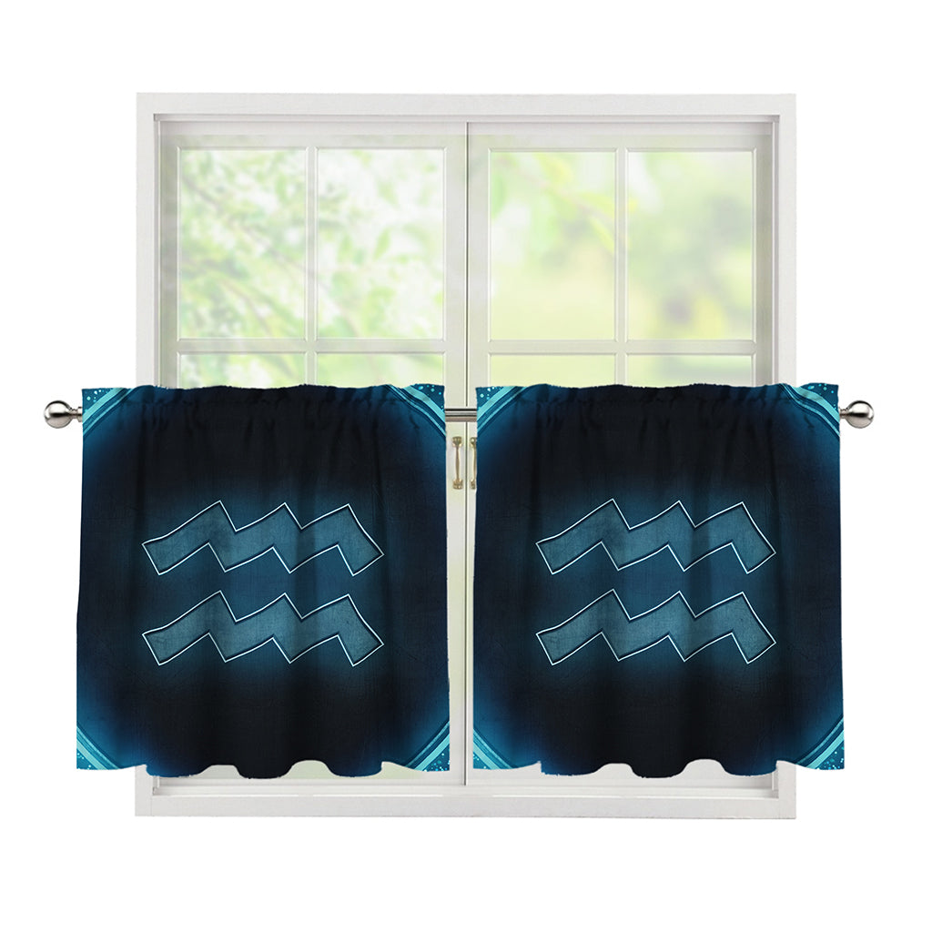 Blue Aquarius Zodiac Sign Print Tier Curtains