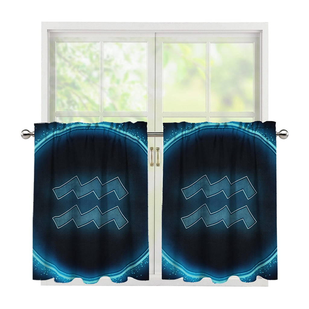 Blue Aquarius Zodiac Sign Print Tier Curtains