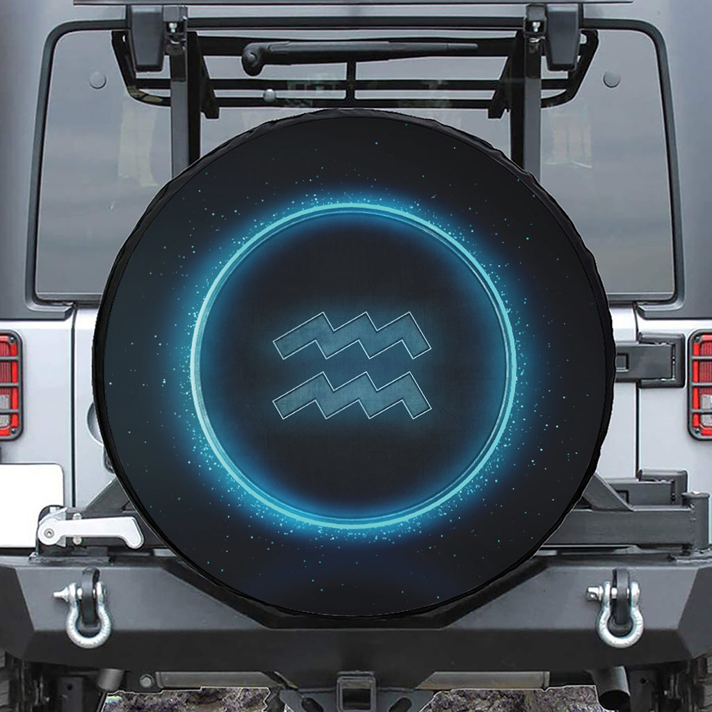 Blue Aquarius Zodiac Sign Print Tire Cover