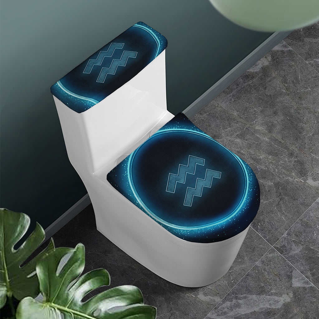 Blue Aquarius Zodiac Sign Print Toilet Lid And Tank Cover Set