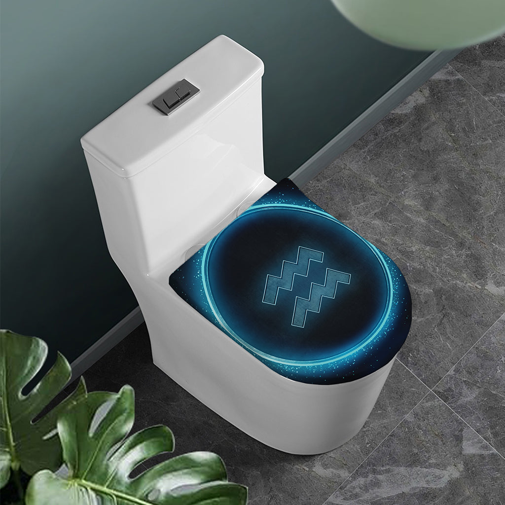 Blue Aquarius Zodiac Sign Print Toilet Lid Cover