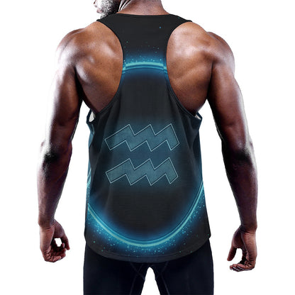 Blue Aquarius Zodiac Sign Print Training Tank Top