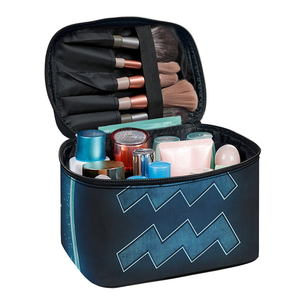 Blue Aquarius Zodiac Sign Print Travel Makeup Bag
