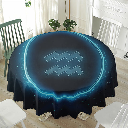 Blue Aquarius Zodiac Sign Print Waterproof Round Tablecloth