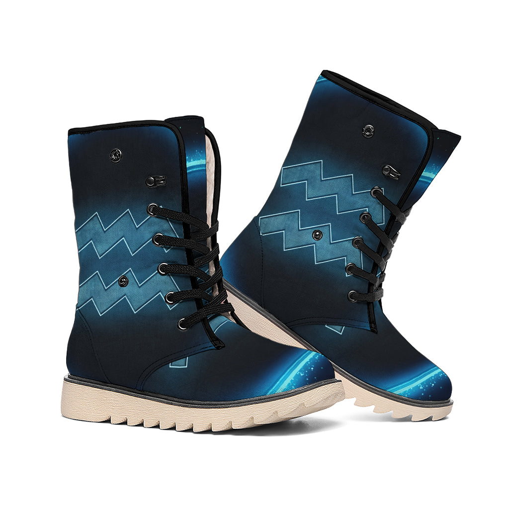 Blue Aquarius Zodiac Sign Print Winter Boots