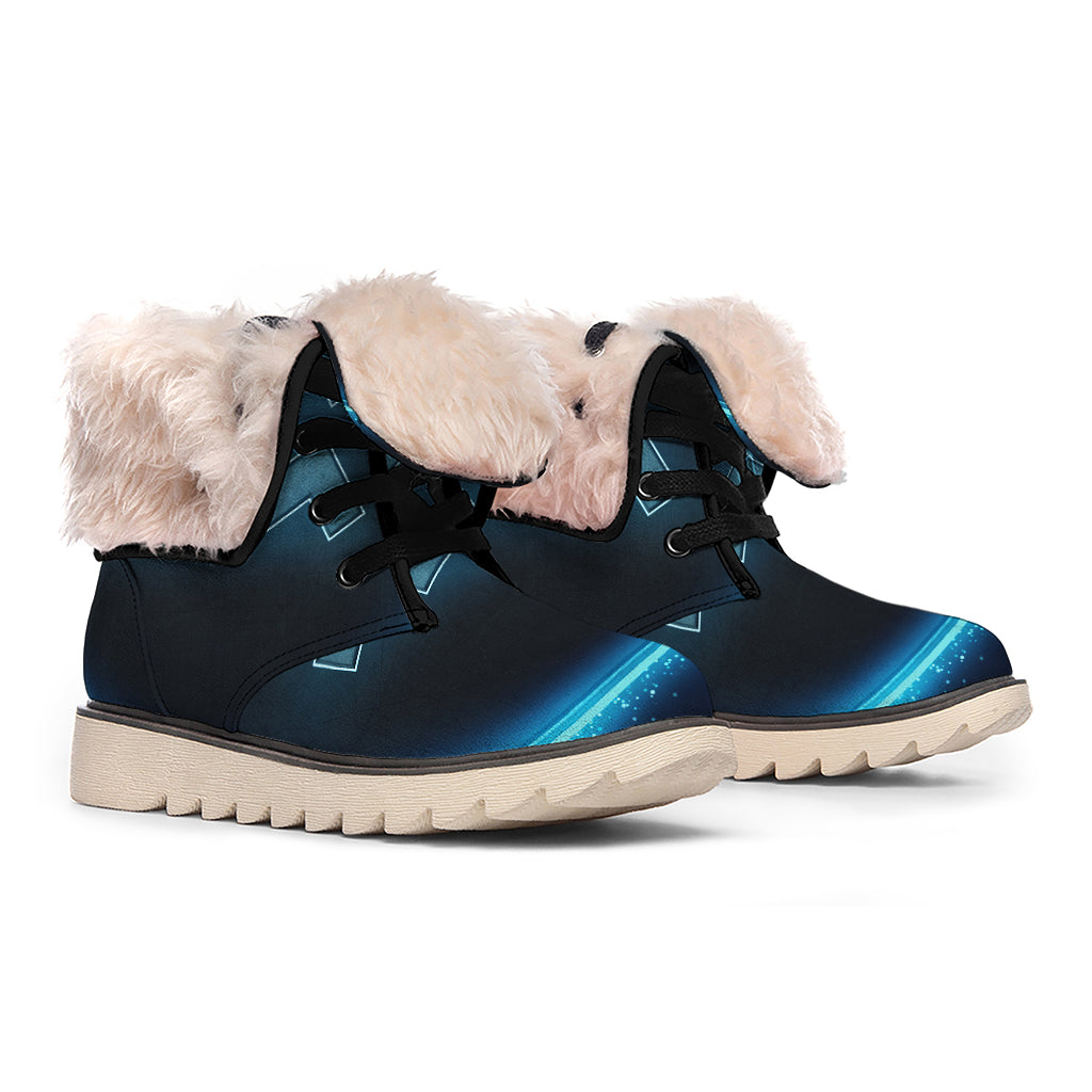 Blue Aquarius Zodiac Sign Print Winter Boots