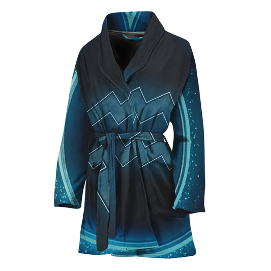 Blue Aquarius Zodiac Sign Print Women's Bathrobe