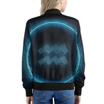 Blue Aquarius Zodiac Sign Print Women's Bomber Jacket