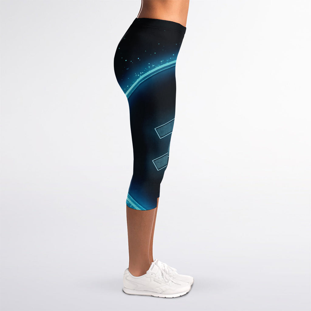 Blue Aquarius Zodiac Sign Print Women's Capri Leggings
