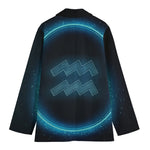 Blue Aquarius Zodiac Sign Print Women's Cotton Blazer