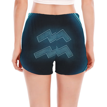 Blue Aquarius Zodiac Sign Print Women's Split Running Shorts