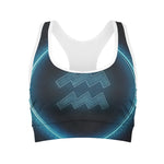 Blue Aquarius Zodiac Sign Print Women's Sports Bra