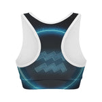 Blue Aquarius Zodiac Sign Print Women's Sports Bra
