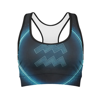 Blue Aquarius Zodiac Sign Print Women's Sports Bra