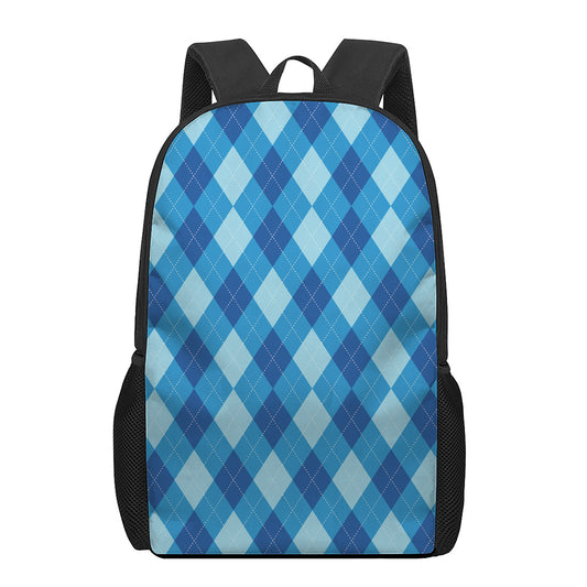 Blue Argyle Pattern Print 17 Inch Backpack