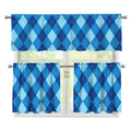Blue Argyle Pattern Print 3 Piece Kitchen Curtains