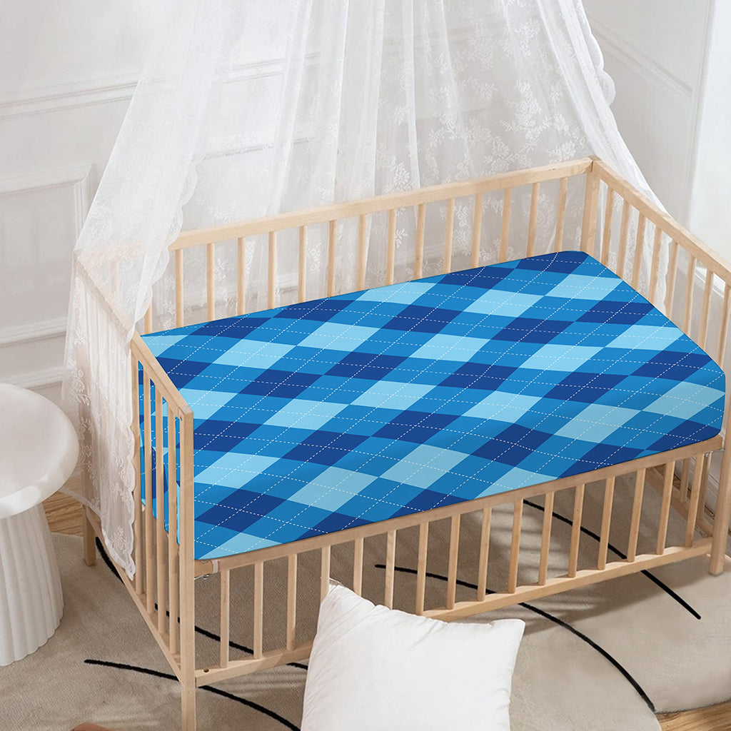 Blue Argyle Pattern Print Baby Crib Sheet