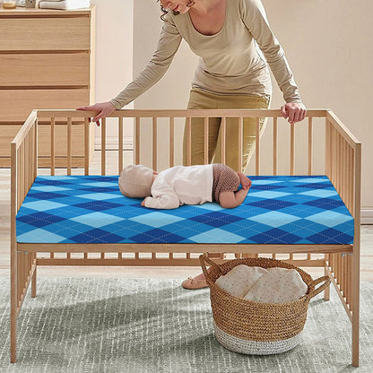 Blue Argyle Pattern Print Baby Crib Sheet