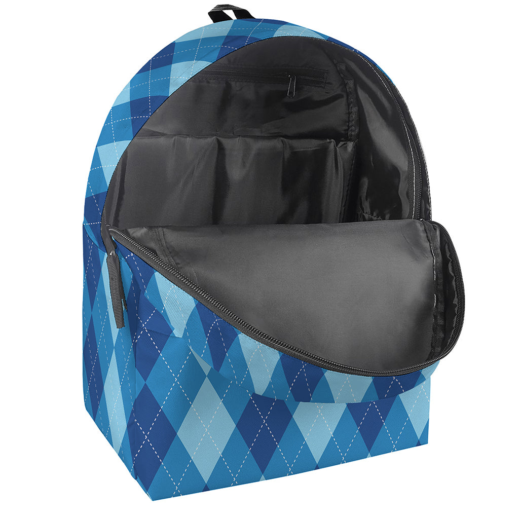 Blue Argyle Pattern Print Backpack