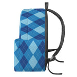 Blue Argyle Pattern Print Backpack