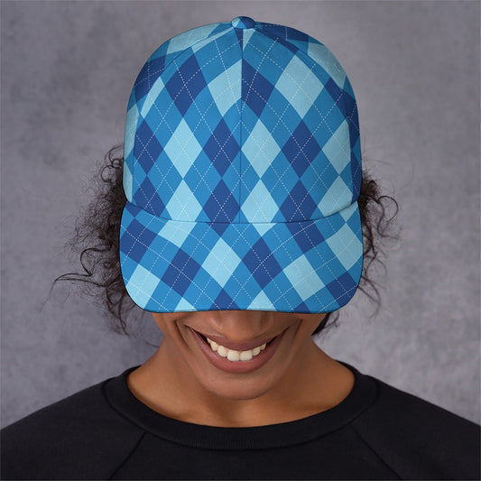 Blue Argyle Pattern Print Baseball Cap