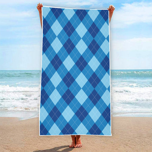 Blue Argyle Pattern Print Beach Towel
