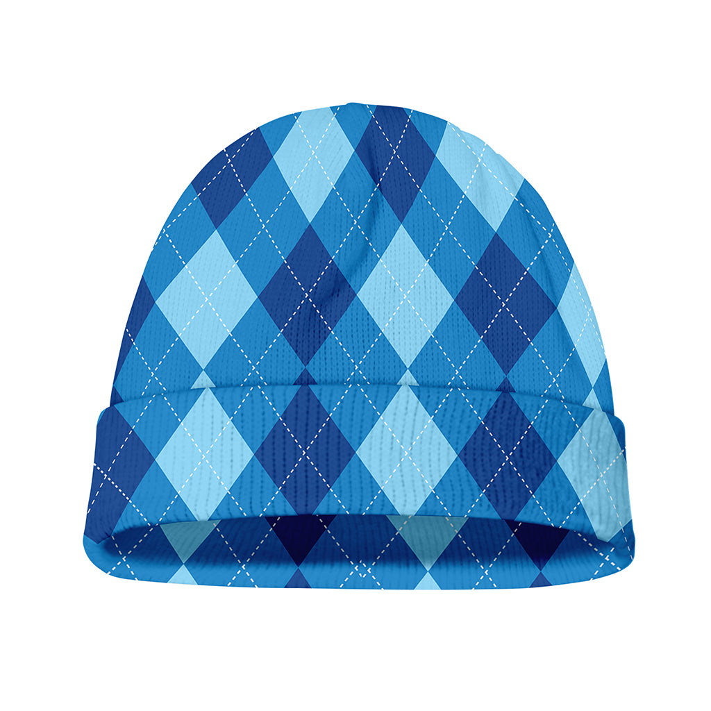 Blue Argyle Pattern Print Beanie